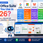 Comparison of the best free office suites in 2026 featuring OnlyOffice, LibreOffice, Google Workspace, WPS Office, and Microsoft 365 with AI, compatibility, collaboration, and offline productivity highlights.