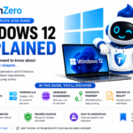 TechZero hero banner for the Windows 12 Explained guide showing the key topics covered, including release date, AI features, Copilot+ PCs, hardware requirements, Microsoft roadmap, rumors, and buying advice.