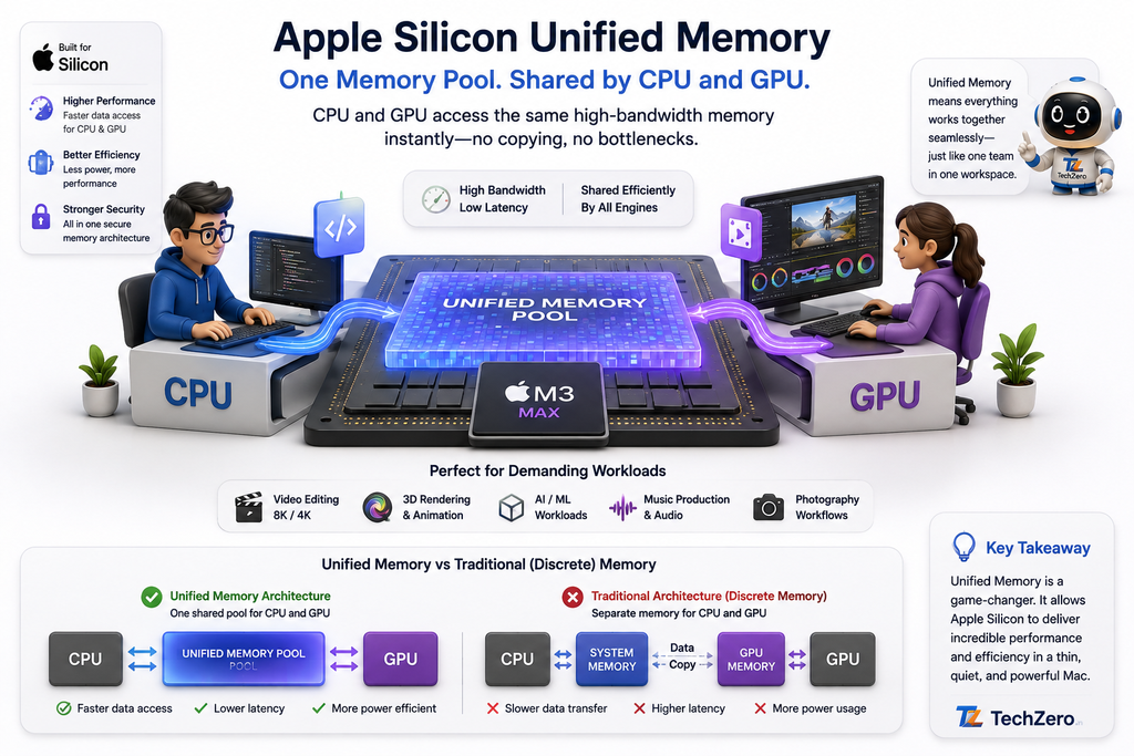 Apple Silicon Unified Memory showing CPU and GPU sharing a single memory pool