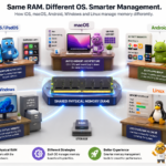 RAM management comparison showing how iOS, macOS, Android, Windows and Linux manage memory differently