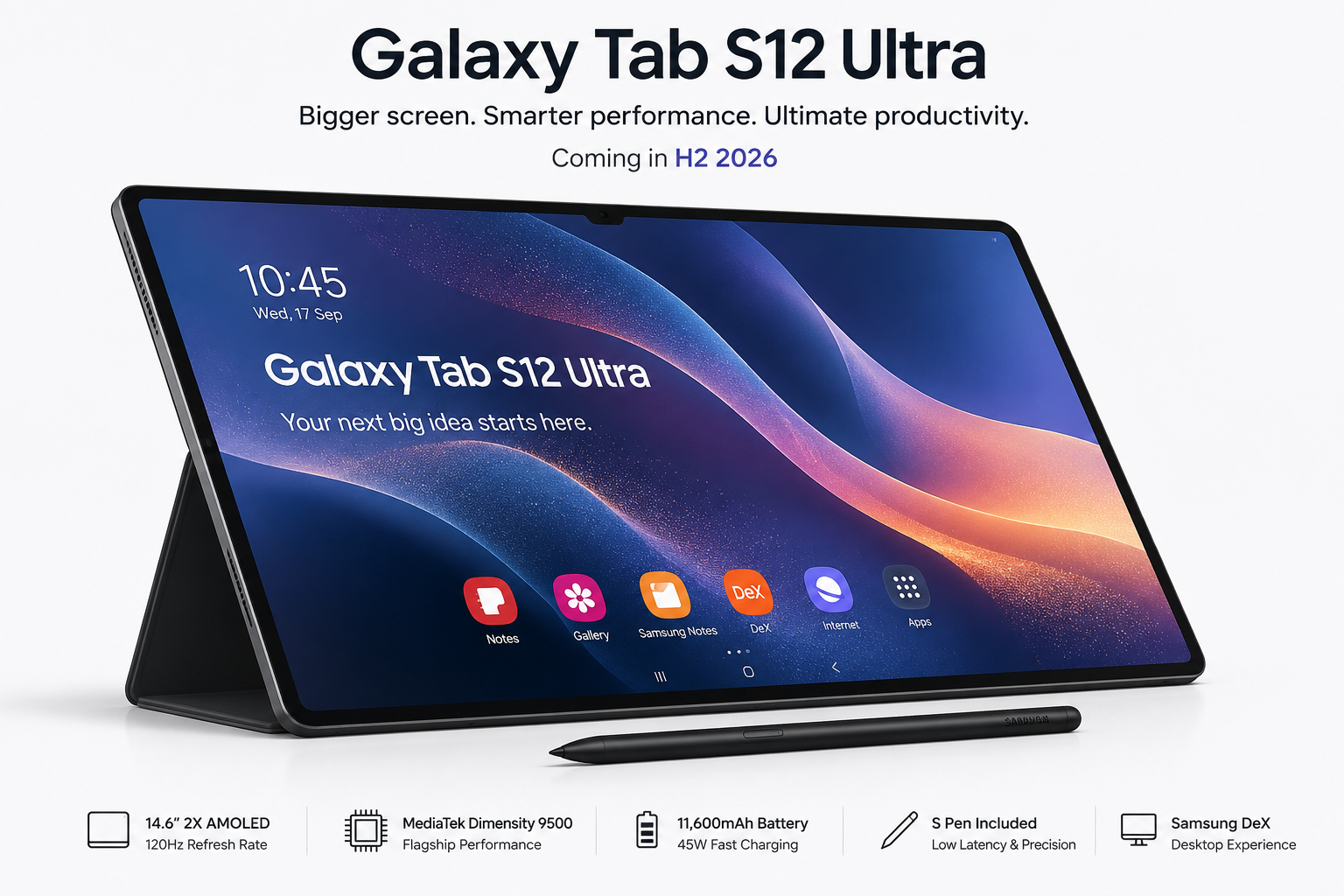 Samsung Galaxy Tab S12 Ultra with 14.6-inch AMOLED display and S Pen