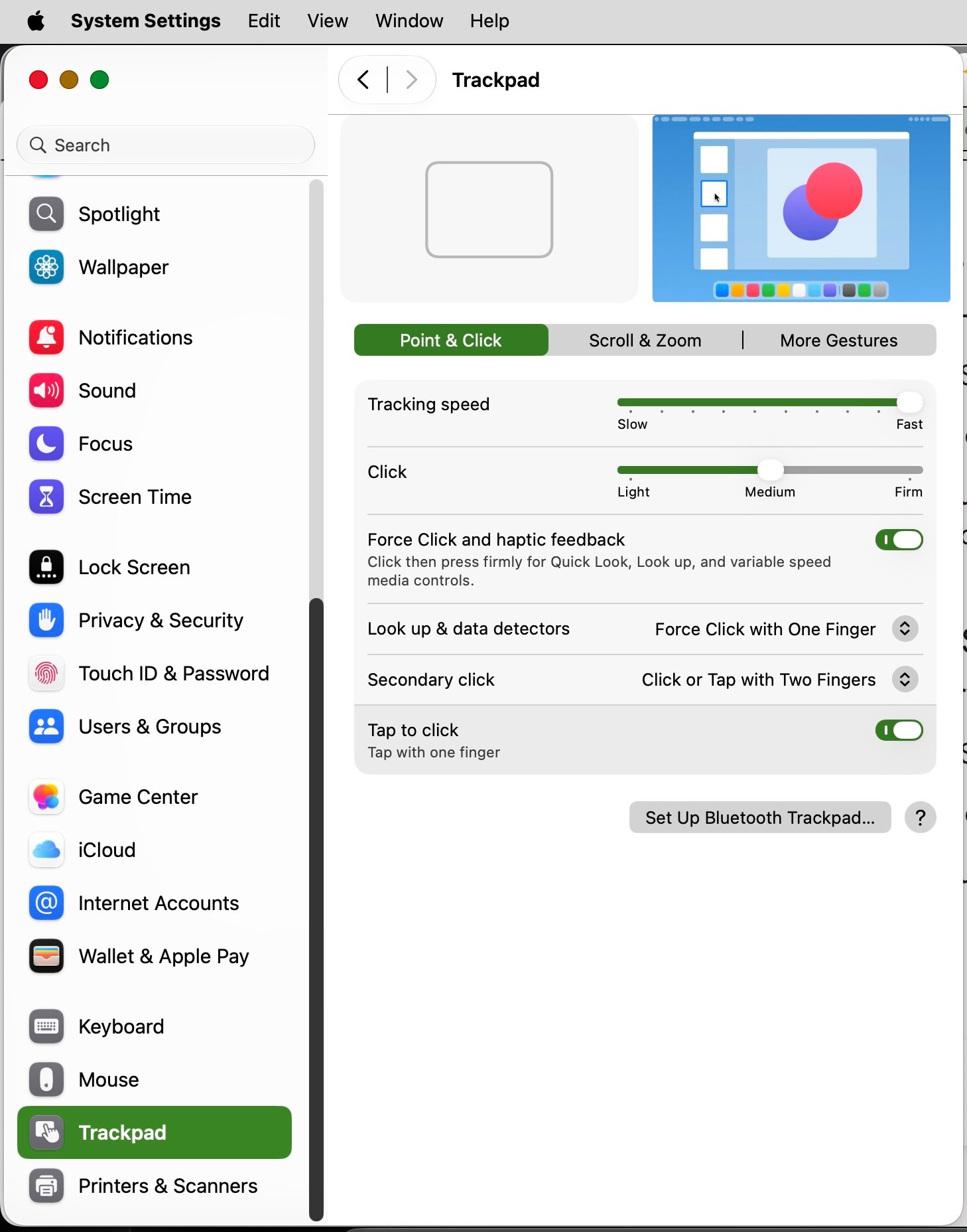 macOS Trackpad Tap to Click settings
